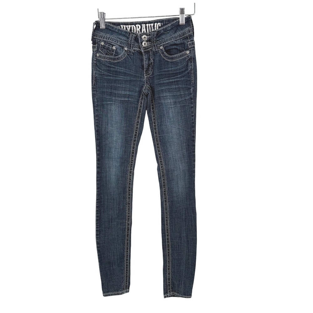 Hydraulic Bailey Super Skinny Jeans Womens Size 0 Dark Wash Excellent Contrast